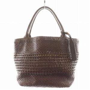 ハンドバッグ 編み込み レザー 茶 ブラウン /AN4