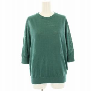 リネン５分袖プルオーバー ニット カットソー 麻 F 緑 グリーン 23080900111010 /HN