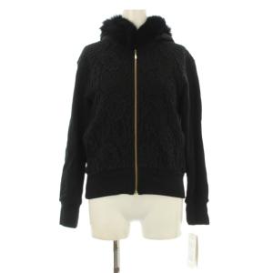 タグ付き レース切替ファー付パーカー スウェット ジップアップ 36 黒 ブラック 14352080-0