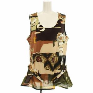 タンクトップ ノースリーブ カットソー 0588743 メッシュ素材 総柄 42 茶 ブラウン /G