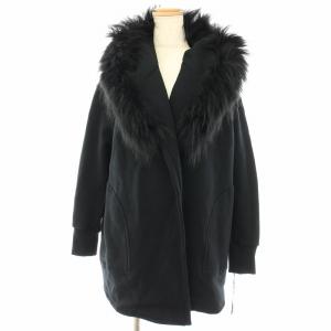 裏毛ファーロングCD カーディガン ロング フード 長袖 36 黒 ブラック 14452095 /HN