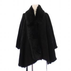 ポンチョ ジャケット 毛皮 ラビットファー ラムファー スエード 36 黒 ブラック /BB