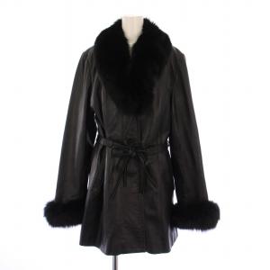 レザーコート 羊革 アウター ロング丈 フォックスファー 装飾 11 黒 ブラック /BB