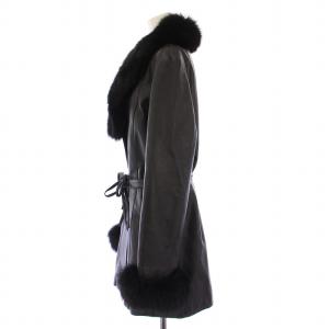 BALMAIN レザーコート 羊革 アウター ロング丈 フォックスファー 装飾 11 黒 ブラック /BB