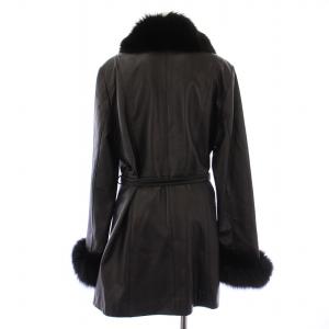 BALMAIN レザーコート 羊革 アウター ロング丈 フォックスファー 装飾 11 黒 ブラック /BB