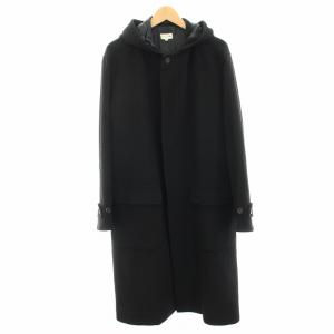 フーディーコート ウール 比翼ボタン ロング L 黒 ブラック /HN