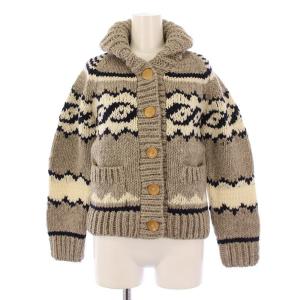 カウチンカーディガン ニット 長袖 ボリュームカラー ウール F グレージュ アイボリー タグ付き /BB