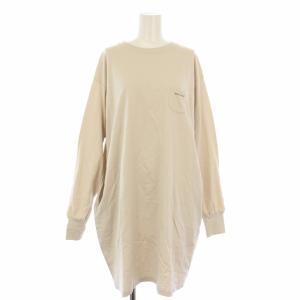 ワンピース チュニック カットソー 長袖 ロゴ ベージュ /TK