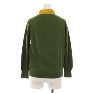 HERMES ニット 長袖 レギュラーカラー ハーフボタン 切替 38 緑 グリーン 黄色 イエロー /BB