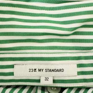 23区 ストライプ シャツ NS0303 ブラウス 長袖 32 緑 グリーン /G