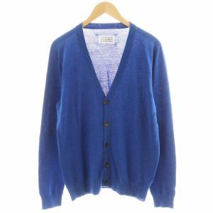 14SS カーディガン エルボーパッチ ウール L 青 ブルー S50HA0497 /AN42