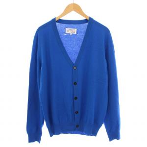 Maison Margiela 14 ニットカーディガン 長袖 Vネック エルボーパッチ ウール L 青 ブルー /BB