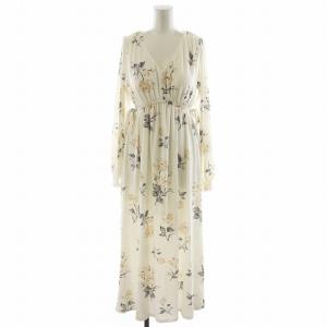 22AW ウォーターリリー柄ロングスリーブドレス ワンピース 長袖 部屋着 ルームウェア 花柄 F 白