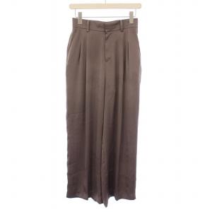 24SS ライトサテンワイドパンツ タック スラックス ジップフライ 34 茶 ブラウン 24030586820010