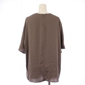 EVERYDAY I LIKE 24SS ライトサテンハーフスリーブブラウス シャツ プルオーバー 五分袖 クルーネック 無地 F グレー