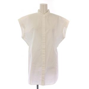 シャツ ブラウス ノースリーブ バンドカラー 無地 F 白 ホワイト /BB