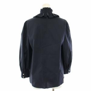 René リボン付きバックジップブラウス シャツ 長袖 付け襟付き パールボタン 34 紺 ネイビー 5231100
