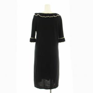 agnes b. ニットワンピース ミモレ ロング 五分袖 フリル ウール 2 黒 ブラック 1307-0933 /KU