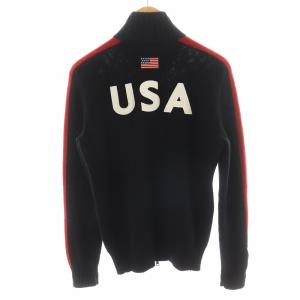 Polo by Ralph Lauren ビッグポニー ニットジャケット ジップアップ ロゴ ウール S 黒 ブラック 赤 レッド MNBLSWEM3S00020