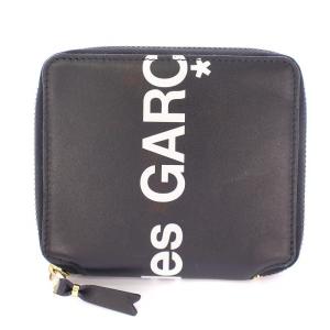 二つ折り財布 コンパクトウォレット レザー ロゴ プリント ラウンドファスナー バイカラー 黒 ブラック