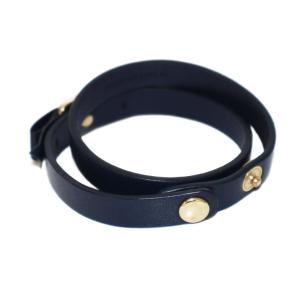 Salvatore Ferragamo ヴァラリボン 2連ブレスレット レザー ネイビー /KH OH