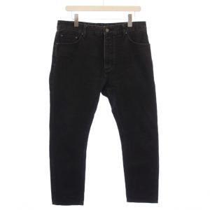 PALM ANGELS デニムパンツ ジーンズ ボタンフライ カーブロゴ プリント レザーパッチ 牛革 32 黒 ブラック /BB