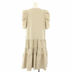 SEVEN TEN by MIHO KAWAHITO リネンライクティアードワンピース ひざ丈 半袖 パワーショルダー M ベージュ 7S506 /YT