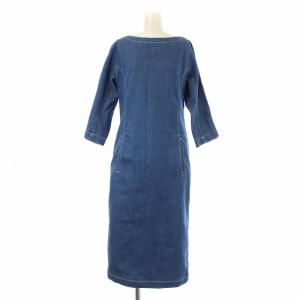 ストレッチデニムワンピース ロング レースアップ 長袖 40 青 ブルー 4902422617 /OR