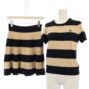 セットアップ 上下 ニット セーター 半袖 スカート ミニ ボーダー 38 ベージュ E1J93-159-40