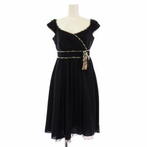 ワンピース ノースリーブ ひざ丈 ウエストリボン チェック 36 黒 FM513-113-09 /TK