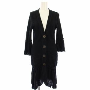 ロングカーディガン ニット フリル 七分袖 リネン混 38 黒 FB579-173-09 /TK