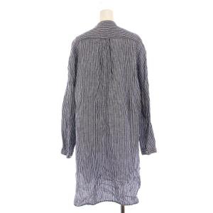nest Robe バンドカラー ロング シャツ ストライプ リネン 長袖 紺 白 01122-1125 /YM