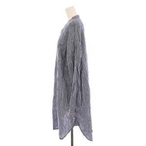 nest Robe バンドカラー ロング シャツ ストライプ リネン 長袖 紺 白 01122-1125 /YM