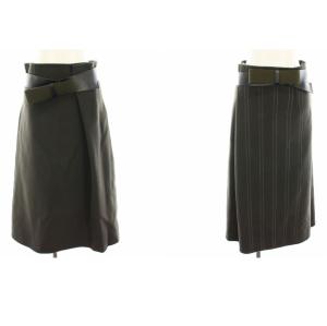 バックストライプリバースカート フレアスカート ウール ミモレ ロング 38 カーキ 5310220904