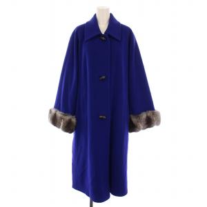 ステンカラーコート アウター ロング丈 ウール カシミヤ混 切替 F40 青 ブルー /BB