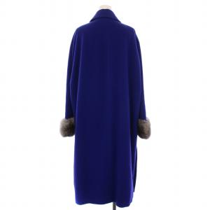 AKRIS ステンカラーコート アウター ロング丈 ウール カシミヤ混 切替 F40 青 ブルー /BB
