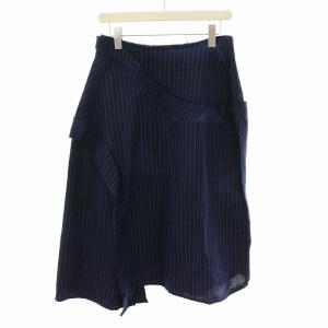 ヨウジヤマモト リネンコットンピンストライプドアンイーブンダイイングパネルドフレアスカート LINEN