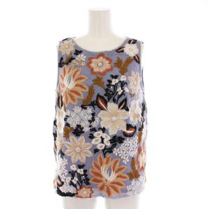 マルチ刺繍ノースリーブ カットソー ブラウス 花刺繍 36 ラベンダー ベージュ 18148018 /YM