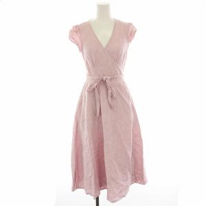 ワンピース カシュクール 麻 リネン マキシ ロング リボン 0 ピンク 0200011912 /HN