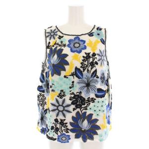 マルチ刺繍ノースリーブ カットソー ブラウス 花刺繍 36 ホワイト ブルー 18148018 /YM