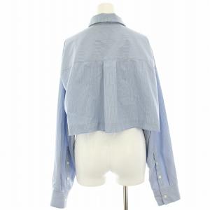 MAISON SPECIAL 23SS ネクタイショートシャツ ブラウス ストライプ 長袖 カットオフ F 水色 ライトブルー 白 ホワイト