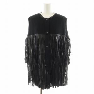 22SS ベスト フリンジ 切替 フェイクレザー F 黒 ブラック 21221115102 /AN28