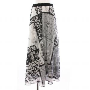 23SS スカーフシアースカート ロング 花柄 総柄 フレア 38 黒 グレー 0323221076 /YM