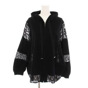 21SS ジップアップ レースパーカー 刺繍 長袖 36 黒 0221152171 /YM