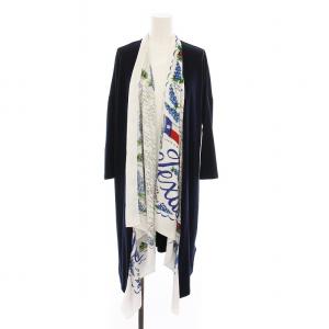 スカーフプリントロングガウン ドッキング カーディガン 花柄 総柄 七分袖 36 ネイビー 白 38251068