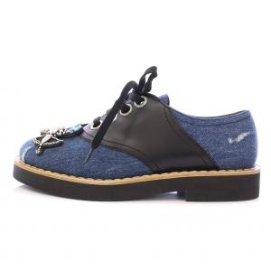 miumiu ローカットシューズ デニム ダメージ加工 ビーズ装飾 37 ブルー