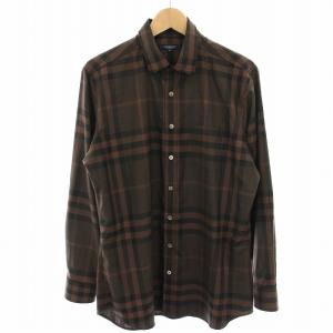 カジュアルシャツ ウール チェック 長袖 L 茶 ブラウン 黒 ブラック A1M44-497-58 /HN