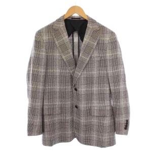 テーラードジャケット 背抜き シングル 2B シルク ウール リネン チェック柄 96-86-170 AB5