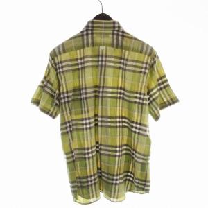 BURBERRY LONDON カジュアルシャツ 半袖 リネン混 チェック L 黄 イエロー A1M71-721-65 /EE