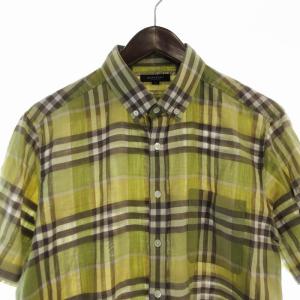 BURBERRY LONDON カジュアルシャツ 半袖 リネン混 チェック L 黄 イエロー A1M71-721-65 /EE